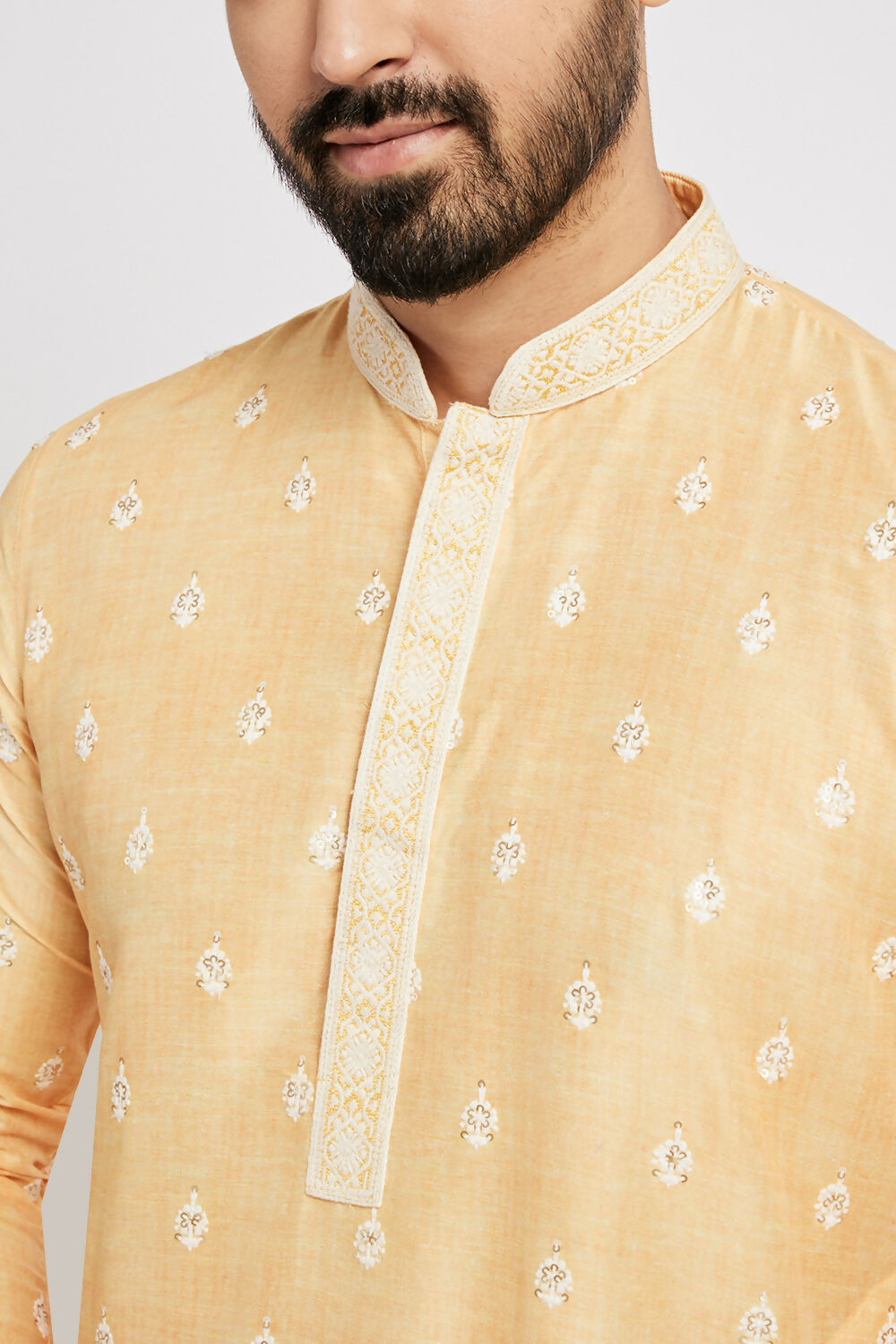 Ethnic India Yellow Men's Kurta Ethnic Motifs Polyester | Swadesiicart