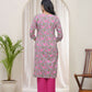 Vaasva Women Grey Cotton Printed Straight Kurti With Pant | Swadesiicart