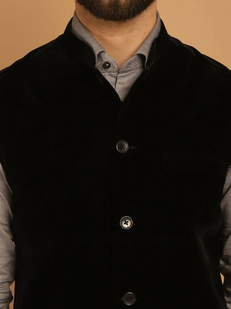 Even Apparels Nehru Jacket With Welt Pockets - Black | Swadesiicart