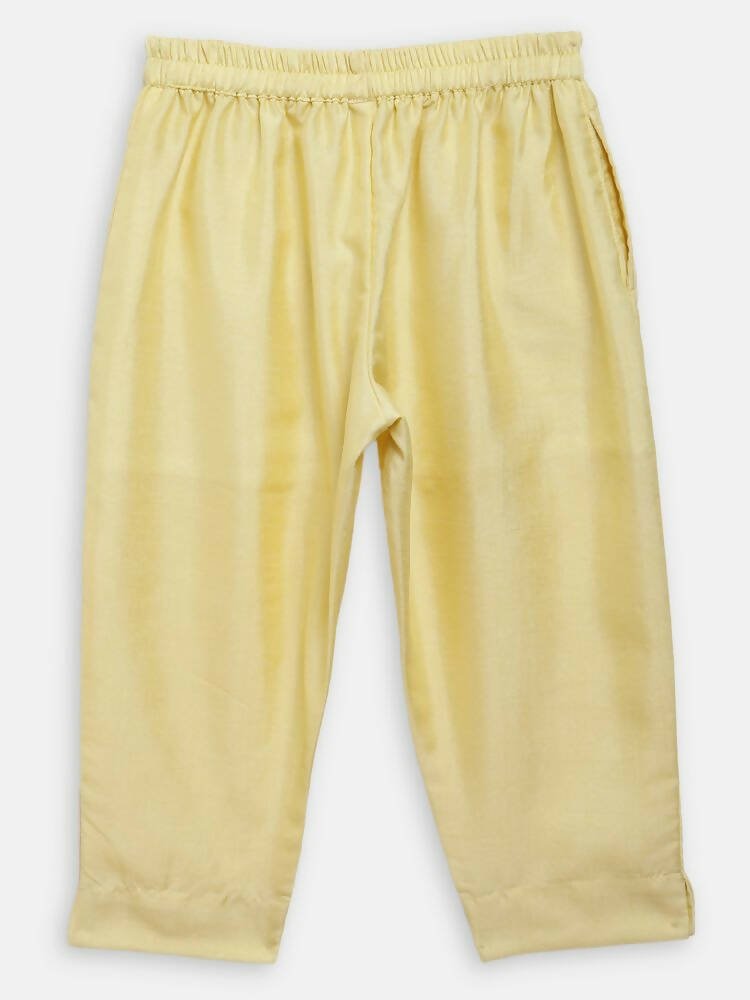 Ahalyaa Yellow Poly Silk Kids Kurta Pant With Dupatta For Girls | Swadesiicart
