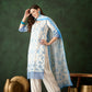 Blue & White Roman Silk Embroidered Kurta With Trouser & Dupatta - Bhumi