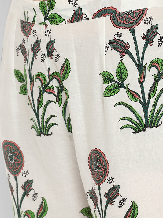 NOZ2TOZ Women's Block Print Green Kurta & Pant With Dupatta Set- (3pcs Set) - Swadesiicart