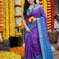Anaita Violet Pochampally Silk Woven Saree With Blouse