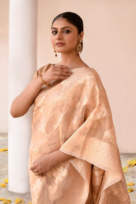 Joban Fashion Gold Banarasi Tissue Saree | Swadesiicart