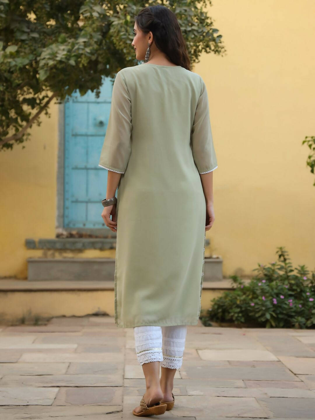 Juniper Women's Ltgreen Georgette Printed Kurta | Swadesiicart