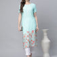 Ahalyaa Women Sky Blue Rayon Printed Kurta Pant Set | Swadesiicart