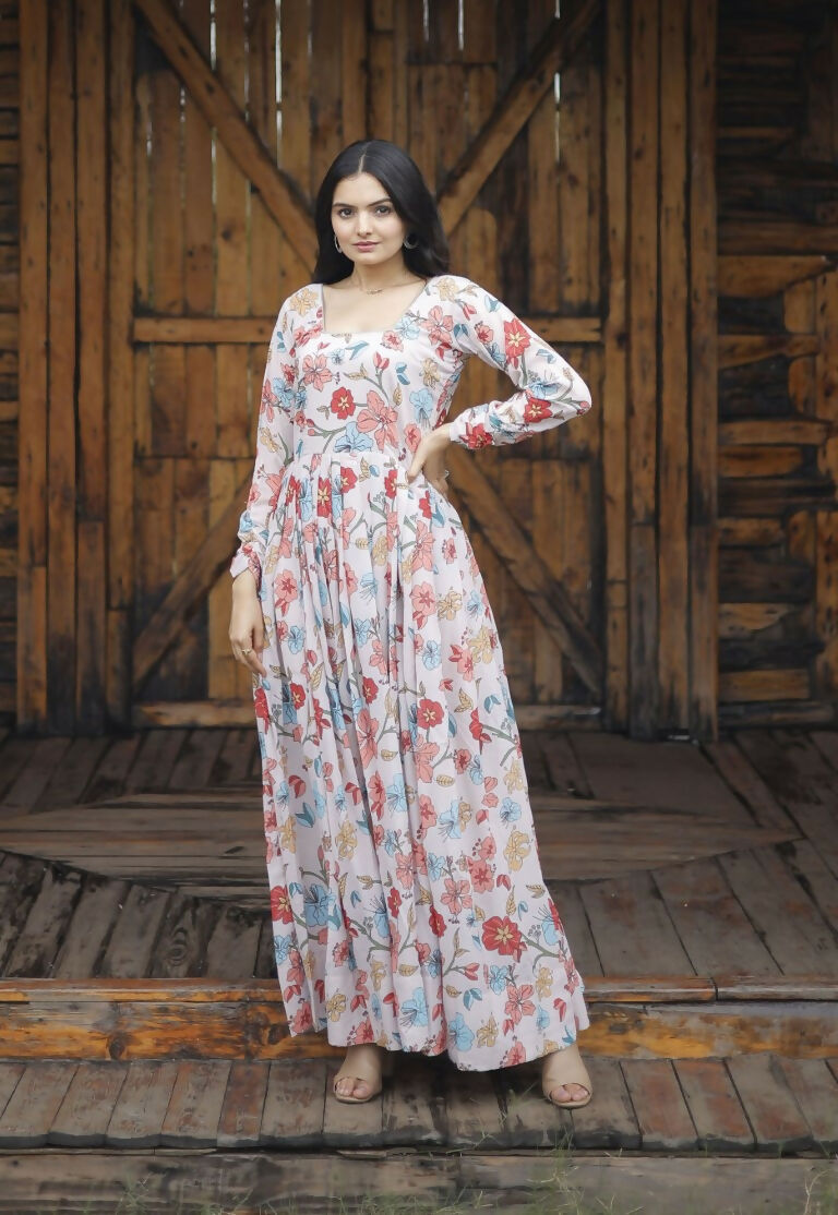 Jyoti Fashion Women's Multicolor Heavy Digital Printed Georgette Anarkali Dress | Swadesiicart
