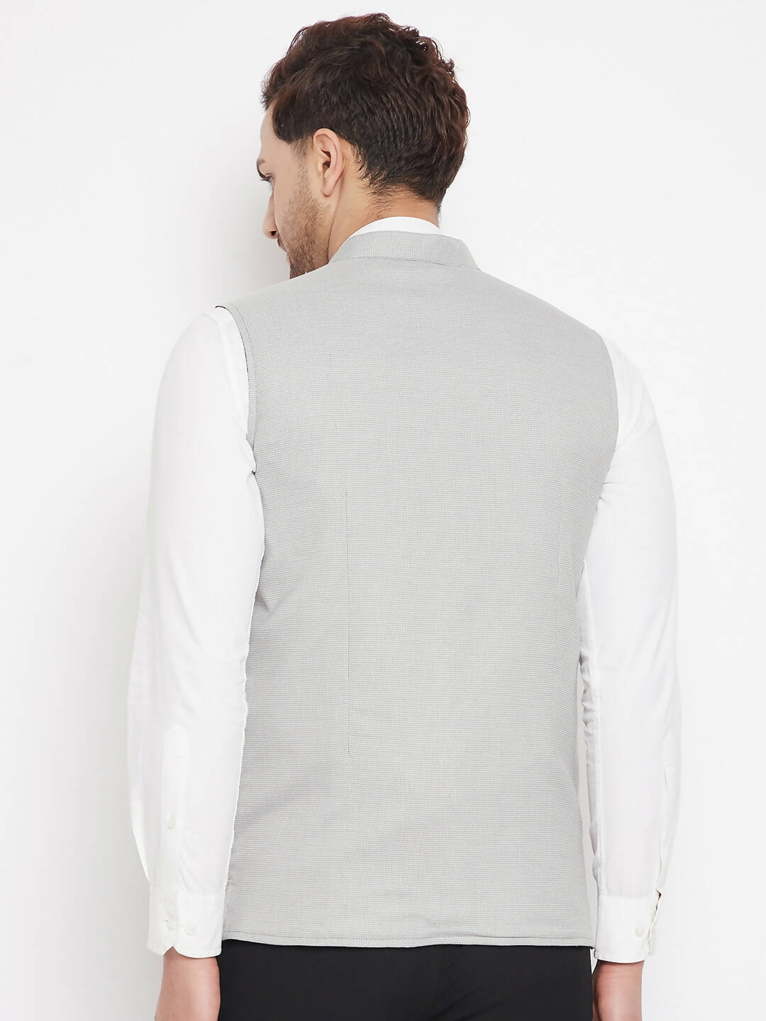 Even Apparels Grey Merino Men's Nehru Jacket-Contrast Lining-Free Pocket Square | Swadesiicart