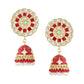 NVR Women Gold-Polished Red Dome Shaped Meenkari Jhumkas Earrings | Swadesiicart