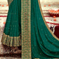 Bottle Green Vichitra Stone Work Saree With Unstitched Blouse Piece - Rosy