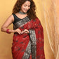 Very Much Indian Modal Silk Ajrakh Handblock Printed Natural Dyes With Designer Border Saree - Red | Swadesiicart