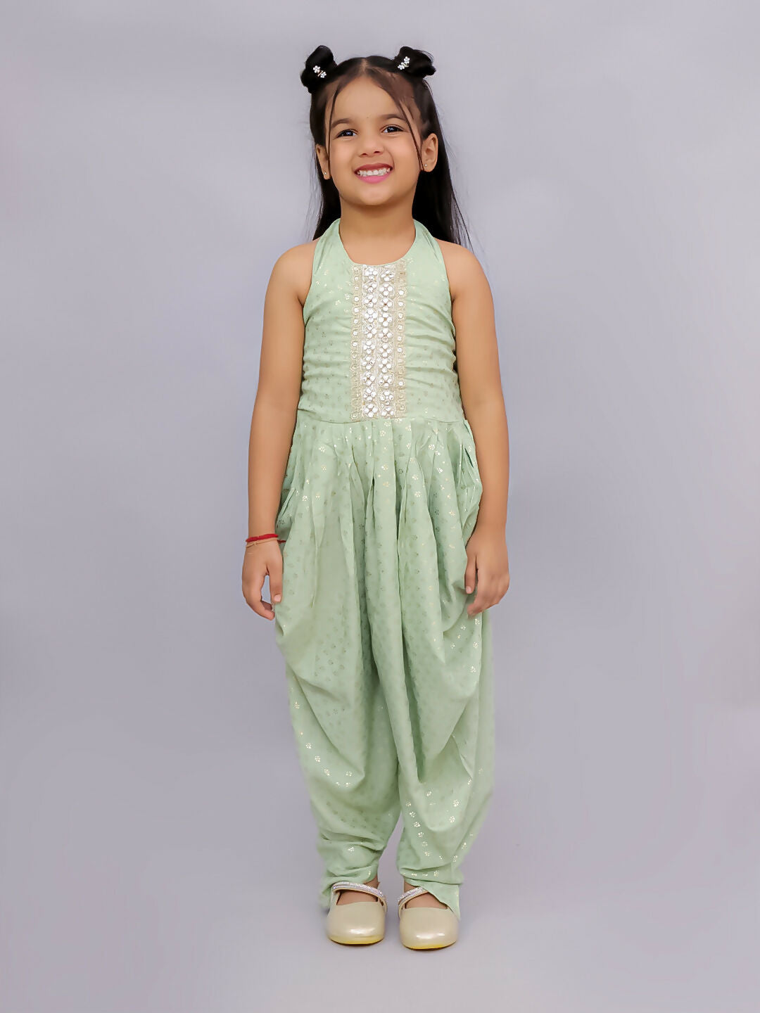 Lil Drama Fusion Fair Girls Green Dhoti Jumper | Swadesiicart
