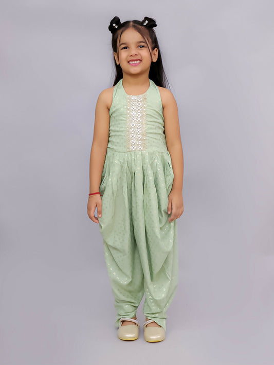 Lil Drama Fusion Fair Girls Green Dhoti Jumper | Swadesiicart