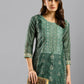 Sea Green Chinon Digital Printed With Hand Work Kurta - Himanshi - Swadesiicart