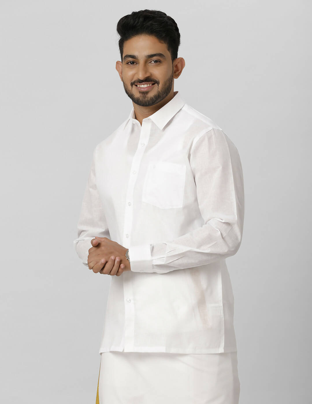 Ramraj Cotton Mens Full Sleeve Formal Poly Cotton White Shirt | Swadesiicart