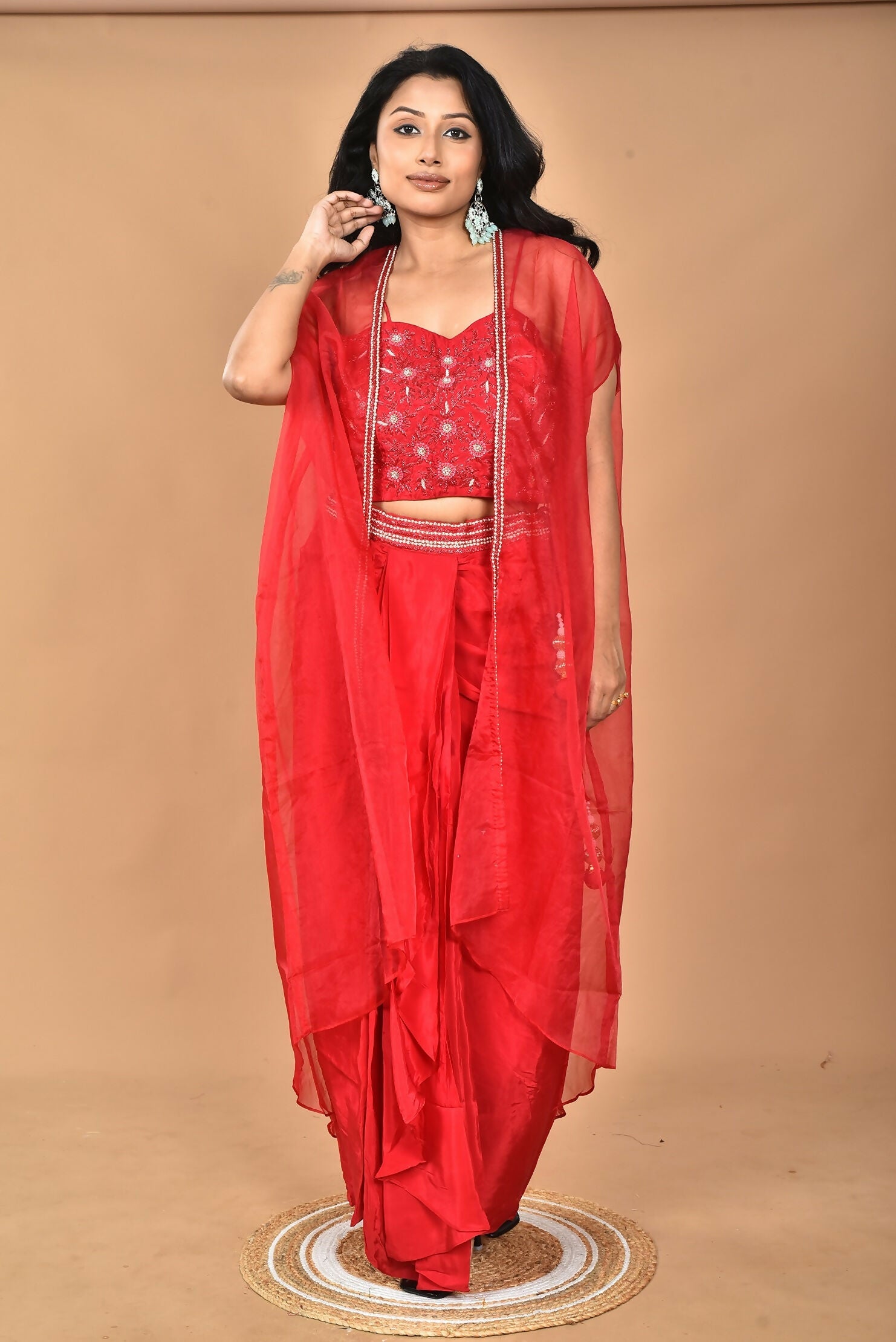 Morchari Women Hand Embroidery Crop Top-Red - Swadesiicart