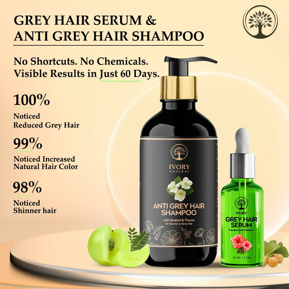 Ivory Natural Grey Serum And Hair Shampoo Combo Restores Natural Hair Wellness And Nourished, Shiny Hair | Swadesiicart
