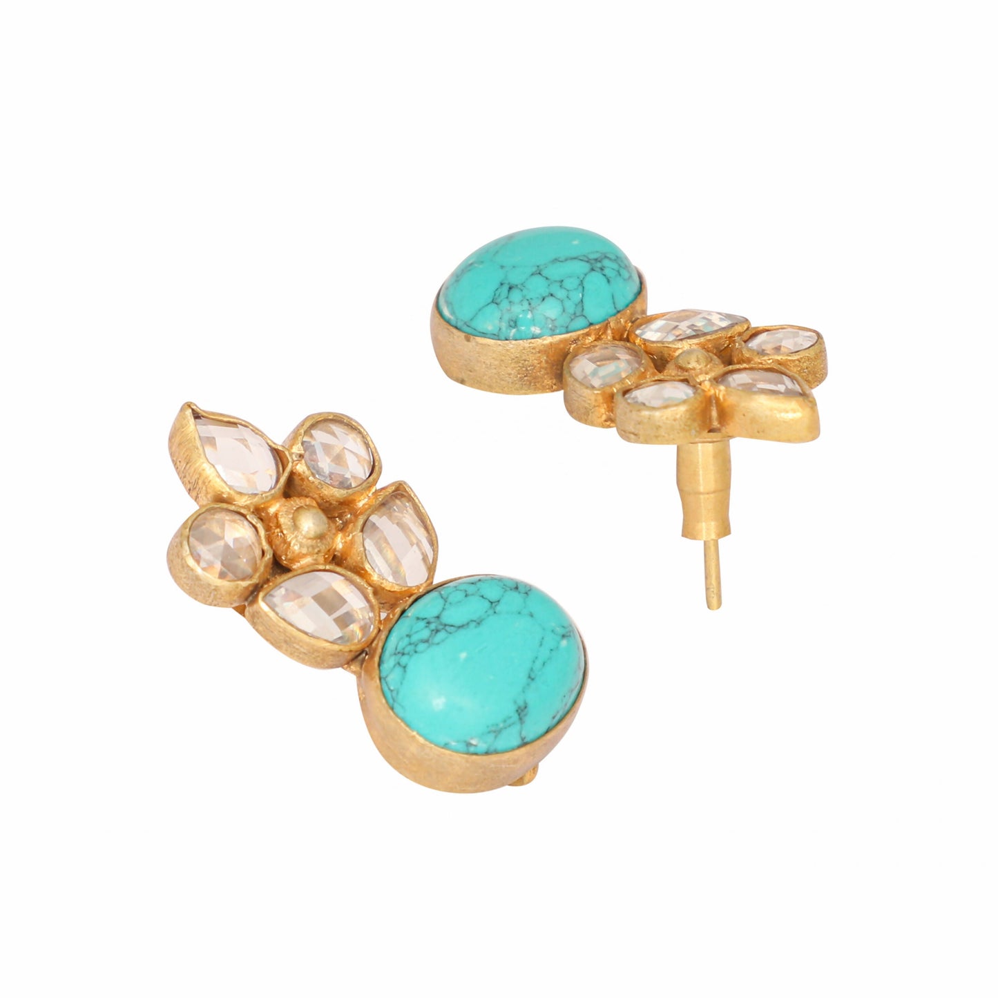 Nuyug 22K Gold Plated Turquoise Bloom Studs | Swadesiicart