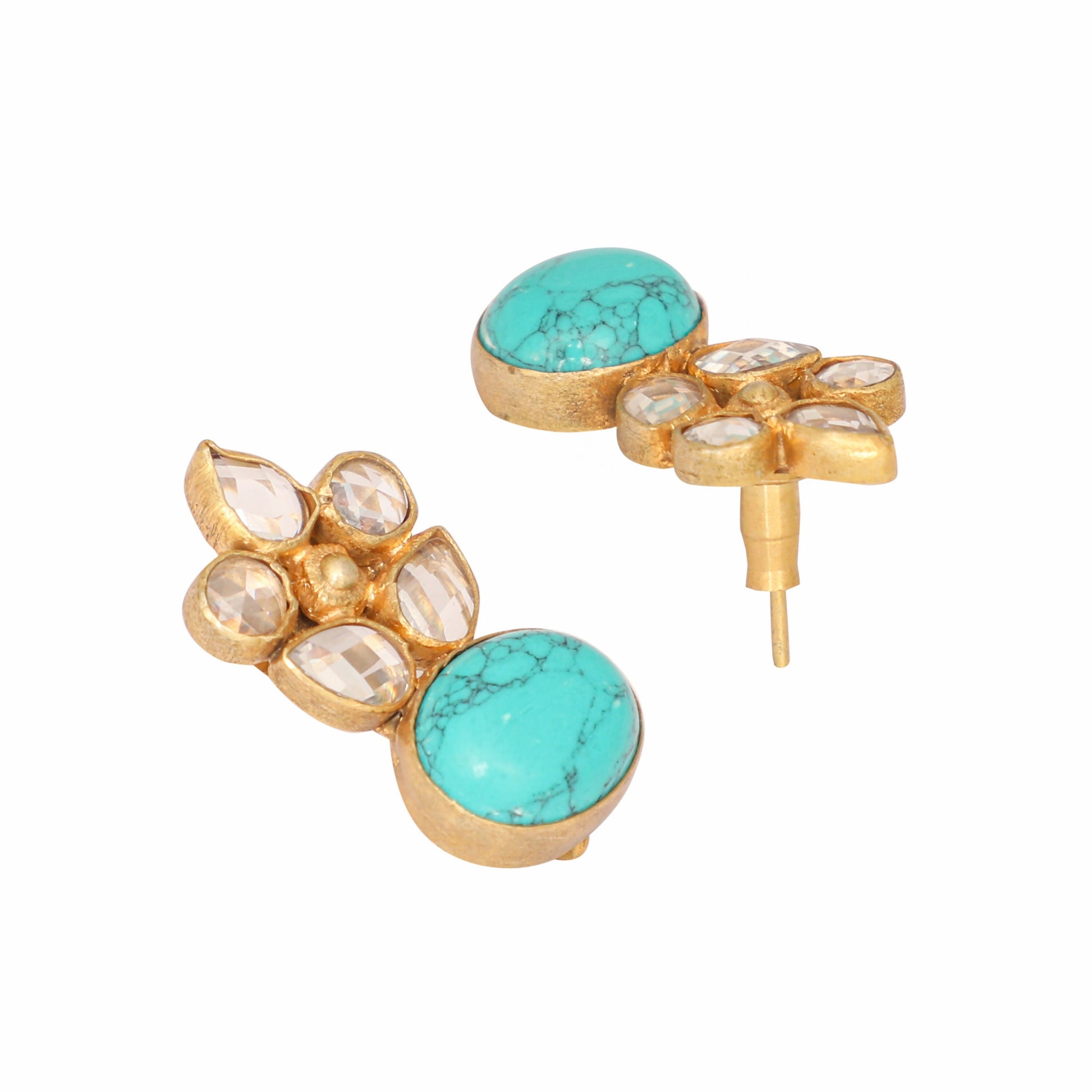 Nuyug 22K Gold Plated Turquoise Bloom Studs | Swadesiicart
