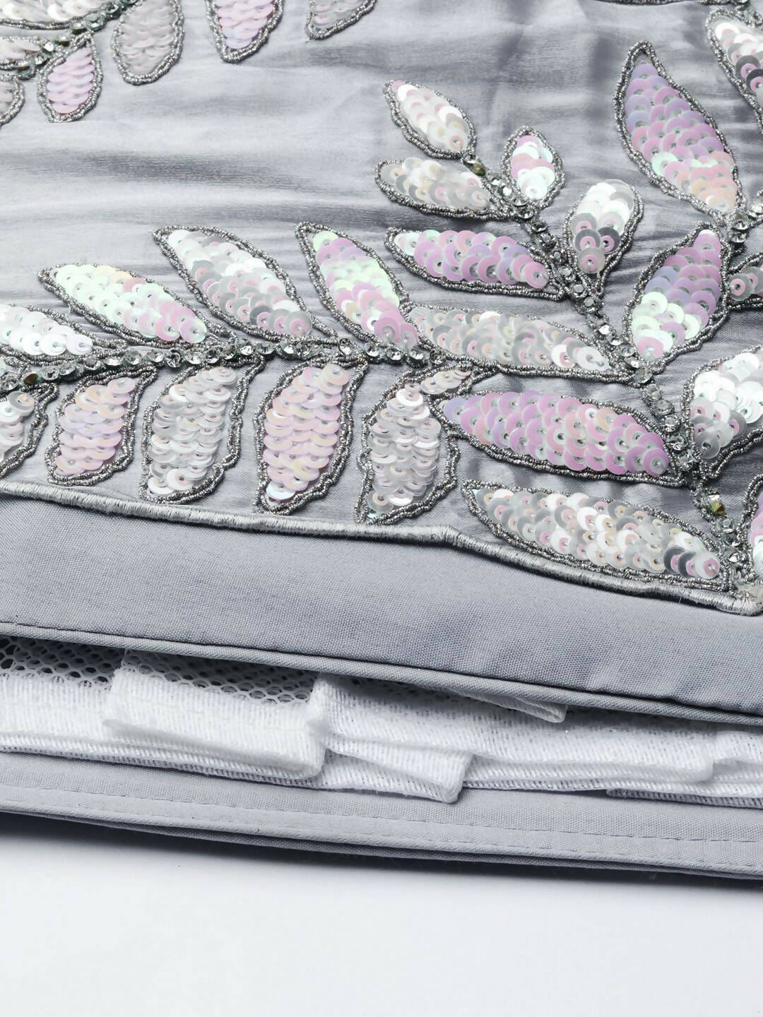 House of Panchhi Grey Organza Sequins & Zarkan embroidery Lehenga choli & Dupatta | Swadesiicart