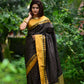 Vishnu Weaves Women's Dark Coffee Raw Silk Checks Zari Woven Saree with Unstitched Blouse - Swadesiicart
