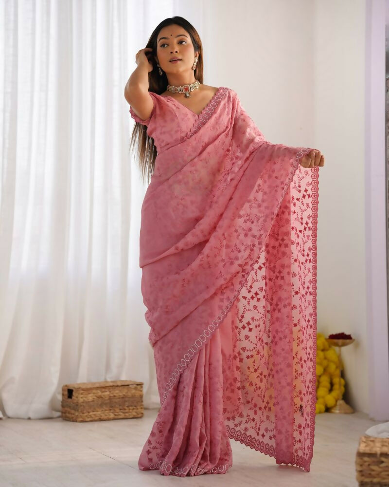 Vamsee Padma Pink Crunchy Satin Saree - Swadesiicart