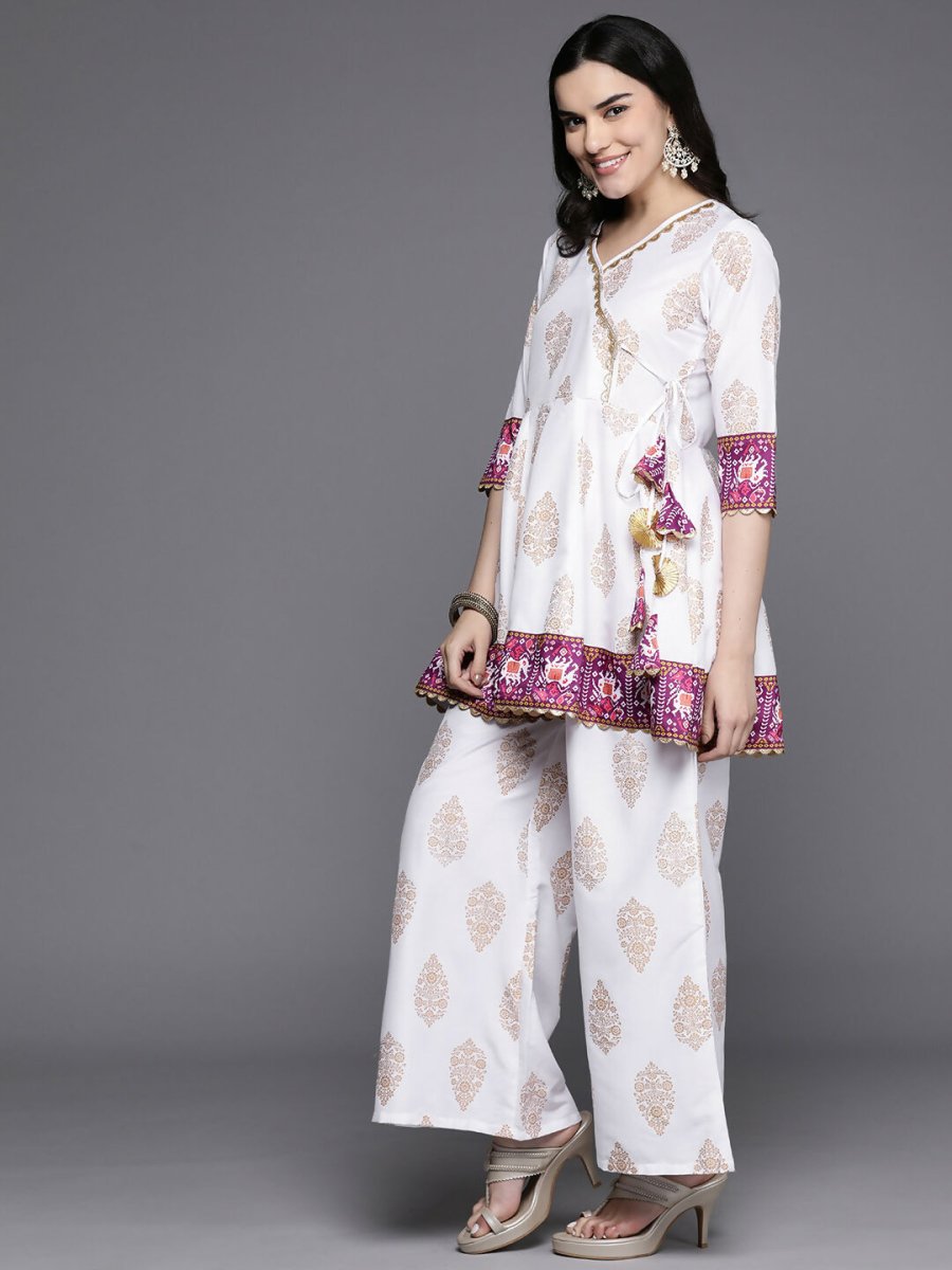 Ahalyaa Women's Traditional Wear Co-ods - White - Swadesiicart