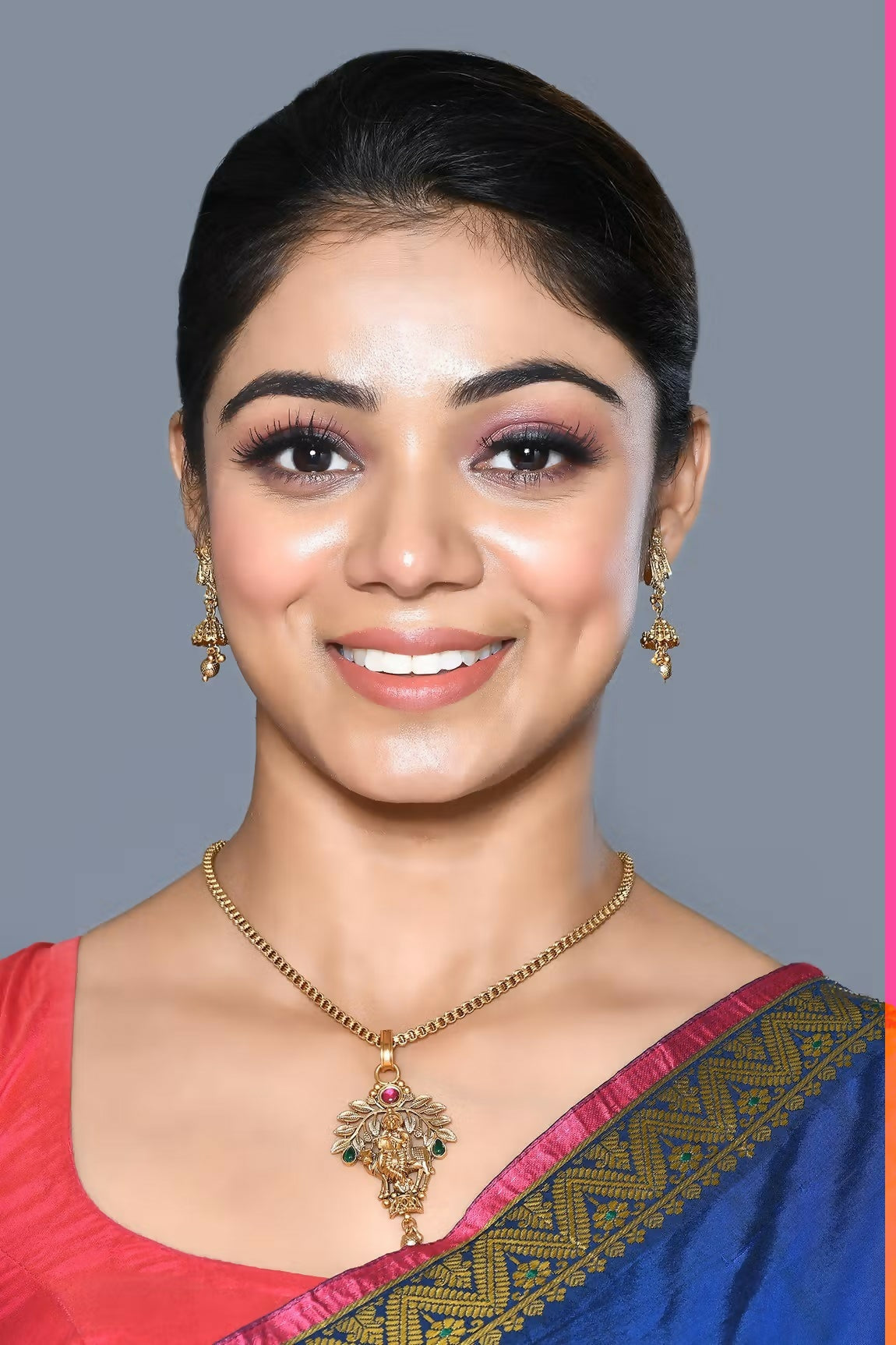Joban Fashion Women Golden Ruby Green Pendant Set With Earrings - Swadesiicart