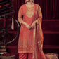 Jyoti Fashion Women's Orange Organza Jacquard Woven Kurta with Trouser & Dupatta | Swadesiicart
