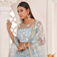 Aastha Fashion Light Sky Butterfly Net White Cotton Thread Work, Zari Work And Sandwich Sequence Work Embroidery Wedding Wear Lehenga Choli