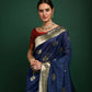 Vishnu Weaves Women's Blue Tussar Silk Zari Woven Saree with Blouse - Swadesiicart