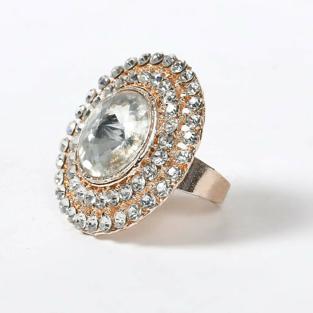 Mominos Fashion Joharkamal Gold-Polished Stone Studded Adjustable Finger Ring - Design 06 - Swadesiicart