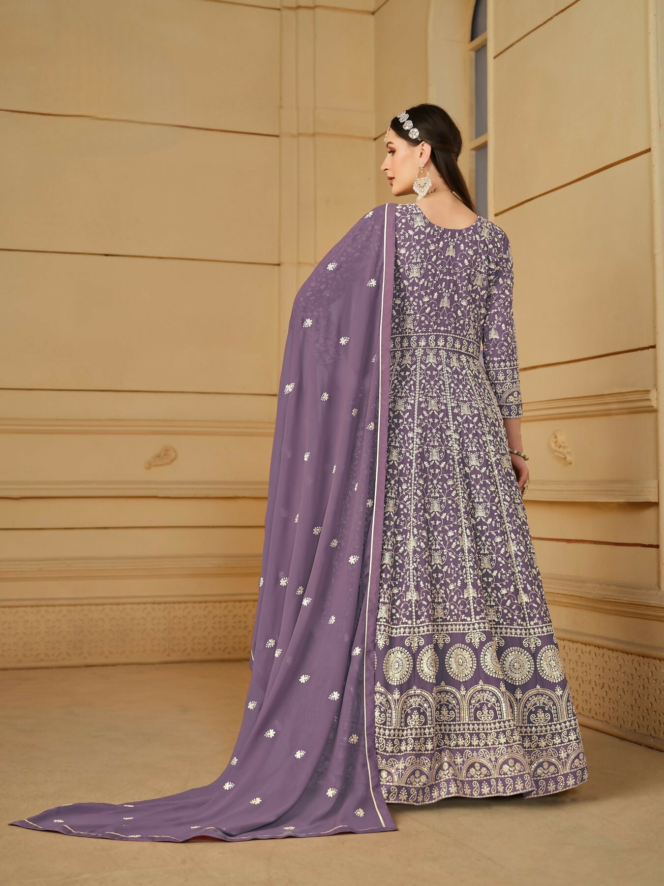 Anaita Yellow Embroidered Faux Georgette Anarkali Suit