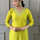 Partywear Designer Lemon Yellow Viscos Chanderi Stitched Suit With Dupatta - Tanisha | Swadesiicart