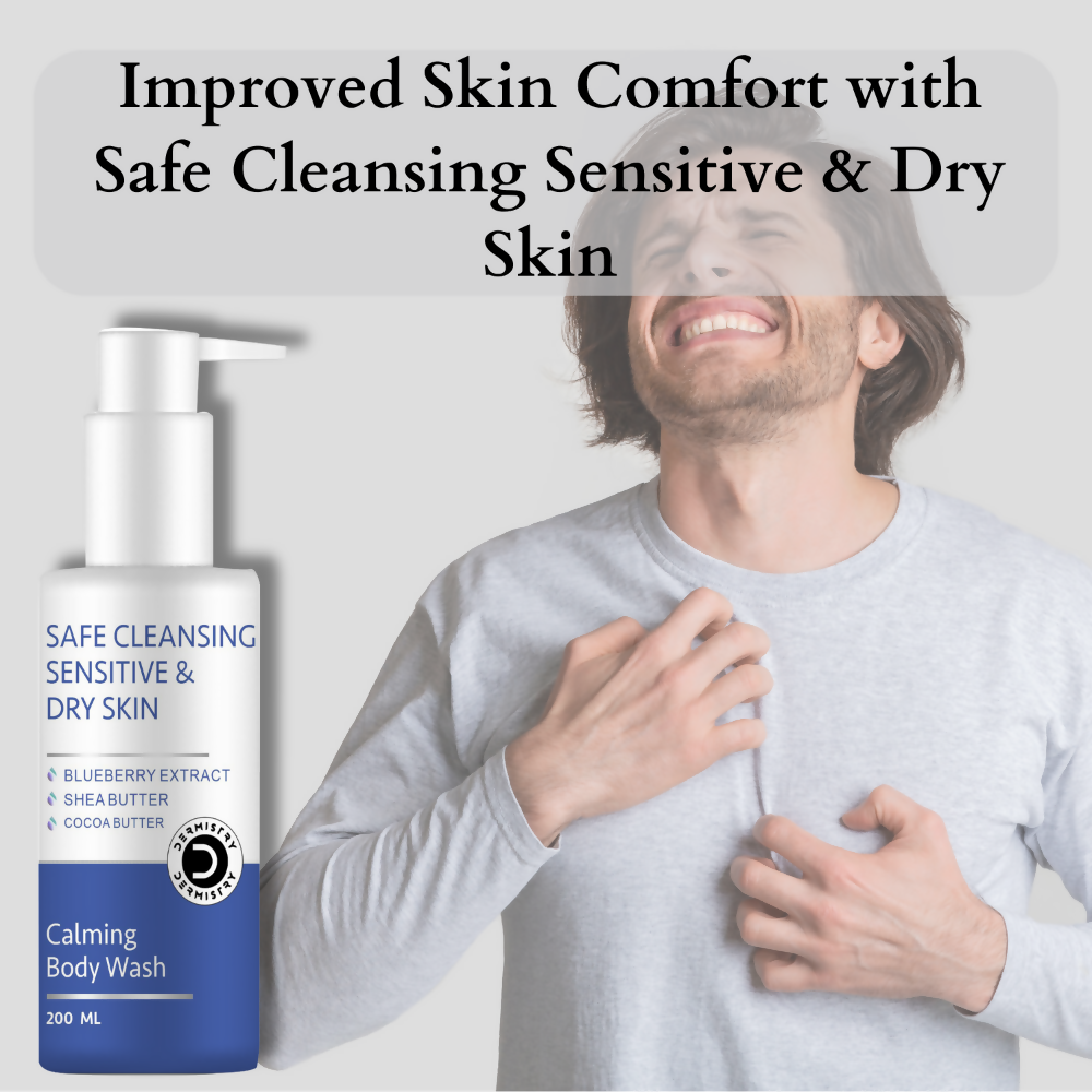 Dermistry Sensitive & Dry Skin Care Calming Soothing Body Wash Safe Soap Free Cleanser Blue Berry - Swadesiicart
