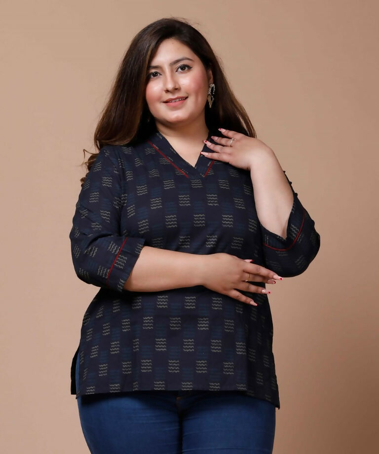 Miravan Women's Plus Size Blue Printed Indigo Kurti - Swadesiicart