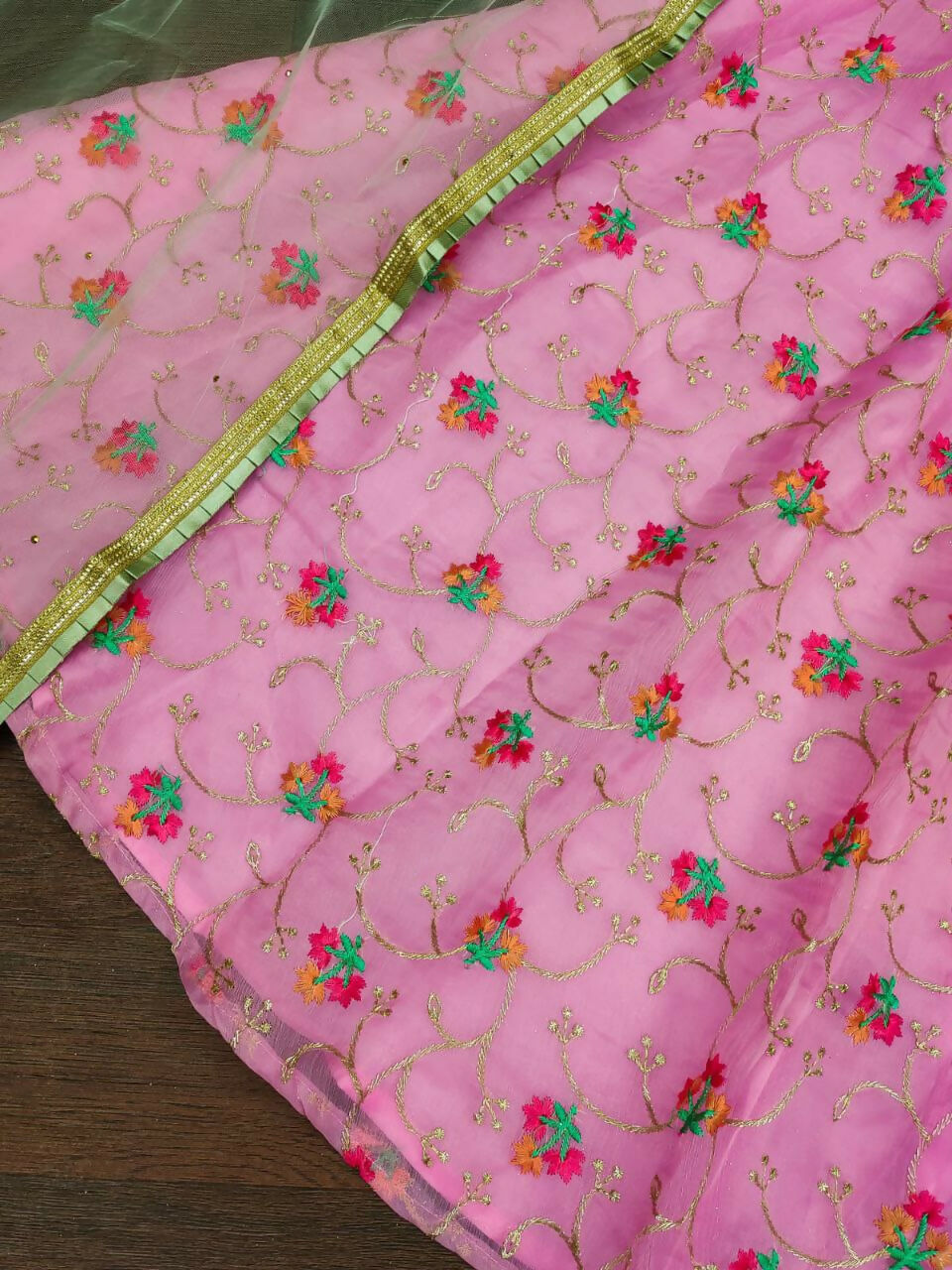 Jyoti Fashion Beautiful Pink Organza Silk Embroidered Kids Lehenga Choli Set | Swadesiicart