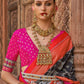 Black Silk Abstract Printed Saree With Unstitched Blouse Piece - Aanchal