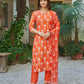The52 Orange Women's Beautiful Cotton Blend Fabric Printed Work Straight Kurta, Pant and Dupatta Set - Swadesiicart