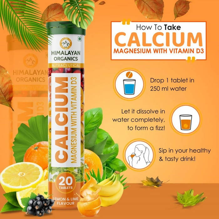 Himalayan Organics Calcium, Magnesium With Vitamin D3 Lemon & Lime Flavour Tablets | Swadesiicart