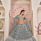 Aastha Fashion Gray Butterfly Net White Cotton Thread Work, Zari Work And Sandwich Sequence Work Embroidery Wedding Wear Lehenga Choli