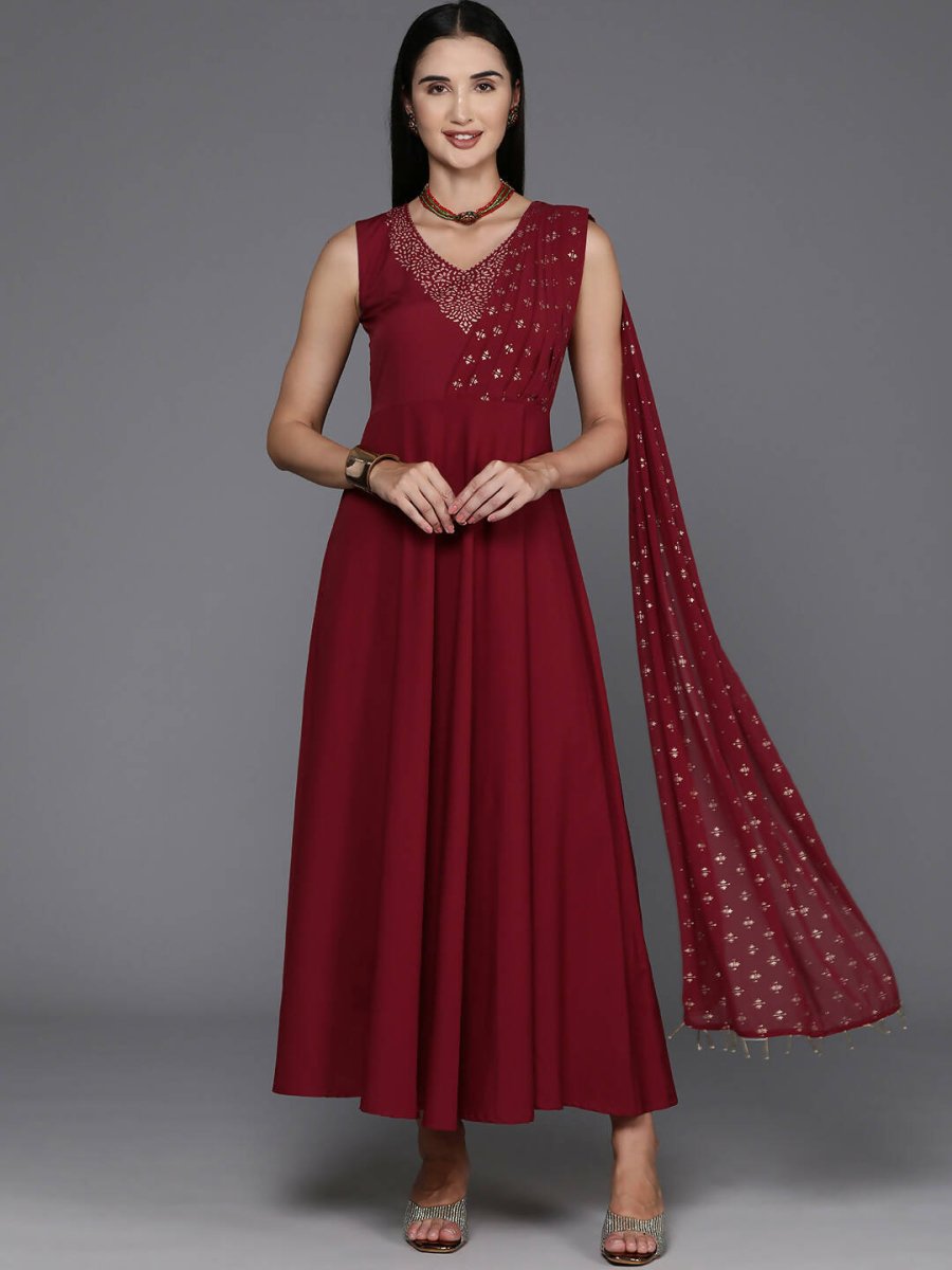 Ahalyaa Women's Traditional wear Ethnic Dress - Maroon | Swadesiicart