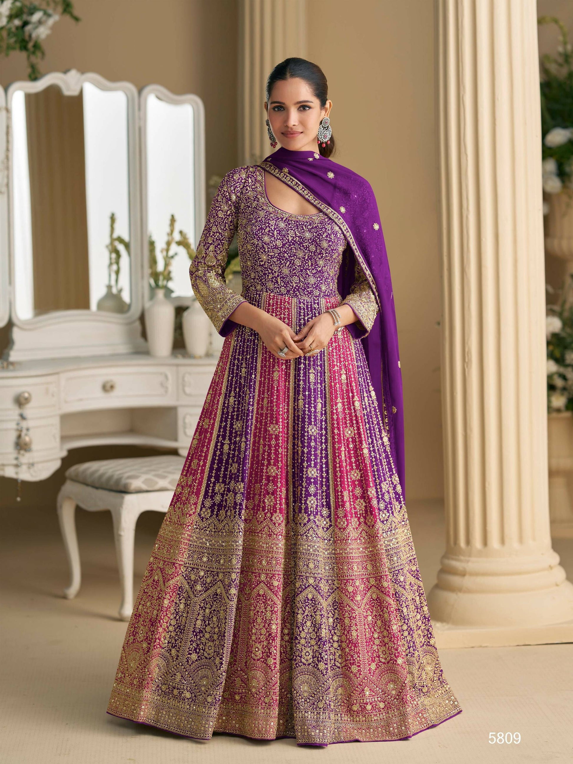 Anaita Purple Georgette Readymade Anarkali Suit with Embroidery Zarkan Work (Free Size)