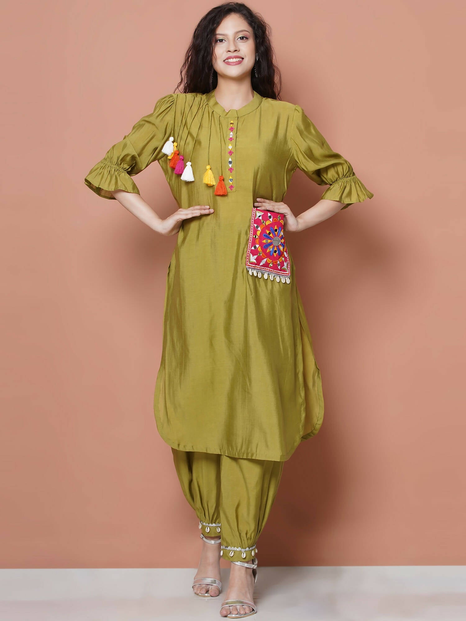 Women Republic Green Art Silk Embroidered Kurta with Afghani Salwar | Swadesiicart
