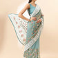 Blue Organza Floral Embroidered Saree with Unstitched Blouse Piece - Roozal