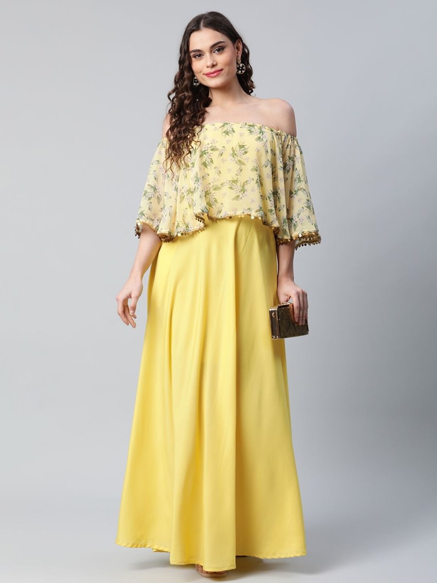 Ahalyaa Women Crepe Printed Yellow Dress | Swadesiicart