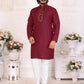 Anaita Maroon Silk Straight Kurta With Neck Mirror Work