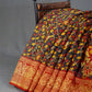 Vibrant Shades Of Black Kalamkaari Design Semi Chanderi Saree With Contrast Blouse By Gayathri Reddy Designer Studio | Swadesiicart