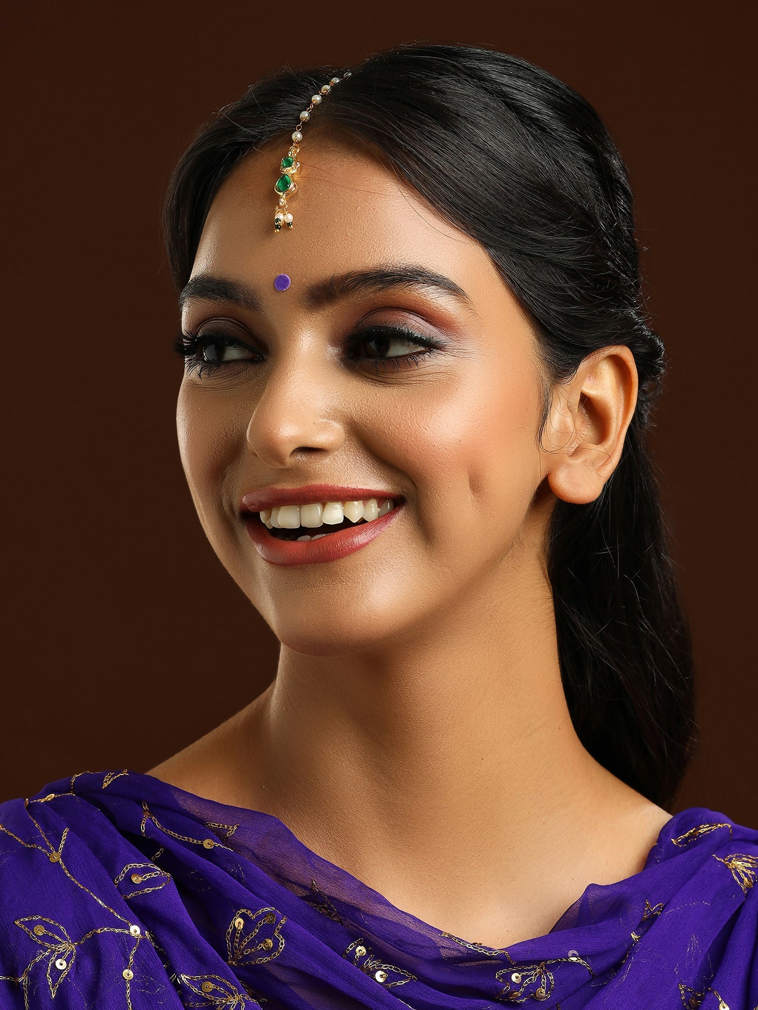 Ruby Raang Green Meenakari Kundan Maang Tikka | Swadesiicart