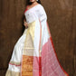 Exclusive Collection White Red Pure Cotton Handloom Gorgeous Saree - Swadesiicart
